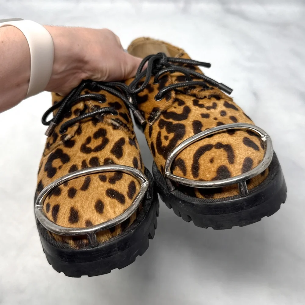 Alexander Wang Lyndon Leopard Calf Hair Leather Platform Lug Sole Oxford Shoes